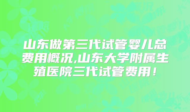 山东做第三代试管婴儿总费用概况,山东大学附属生殖医院三代试管费用！