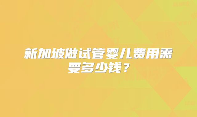 新加坡做试管婴儿费用需要多少钱？