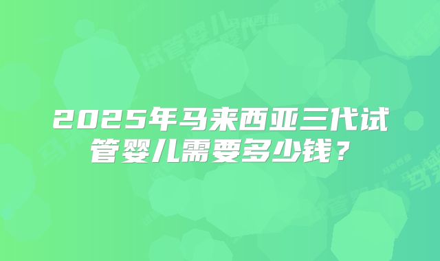 2025年马来西亚三代试管婴儿需要多少钱？