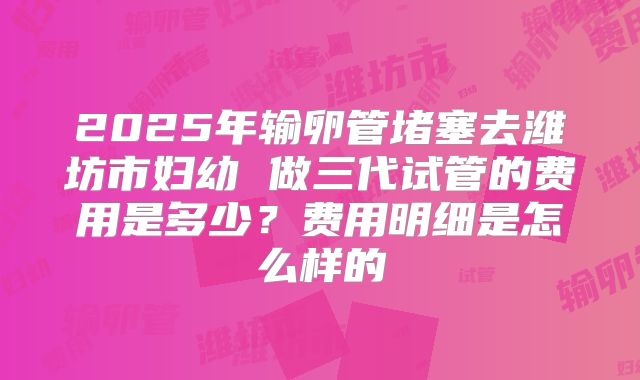2025年输卵管堵塞去潍坊市妇幼 做三代试管的费用是多少?费用明细是怎么样的