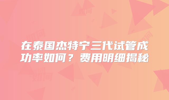 在泰国杰特宁三代试管成功率如何？费用明细揭秘