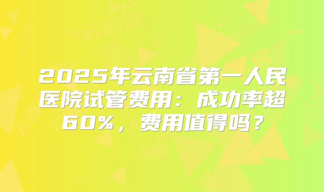 2025年云南省第一人民医院试管费用：成功率超60%，费用值得吗？