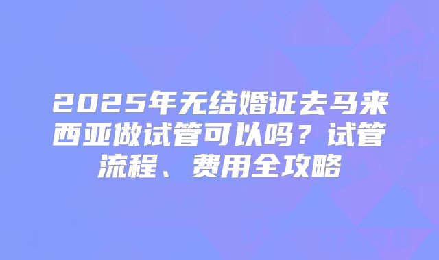 2025年无结婚证去马来西亚做试管可以吗？试管流程、费用全攻略