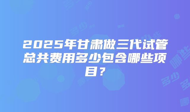 2025年甘肃做三代试管总共费用多少包含哪些项目？