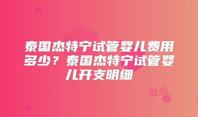 泰国杰特宁试管婴儿费用多少？泰国杰特宁试管婴儿开支明细