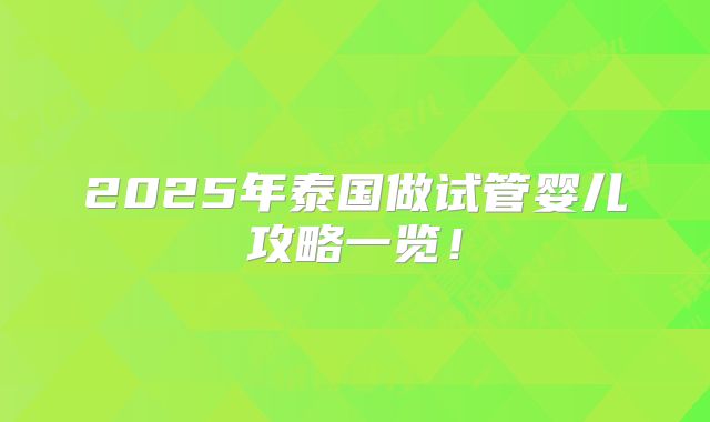 2025年泰国做试管婴儿攻略一览！