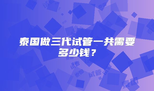 泰国做三代试管一共需要多少钱？