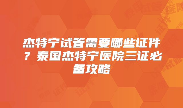 杰特宁试管需要哪些证件?泰国杰特宁医院三证必备攻略