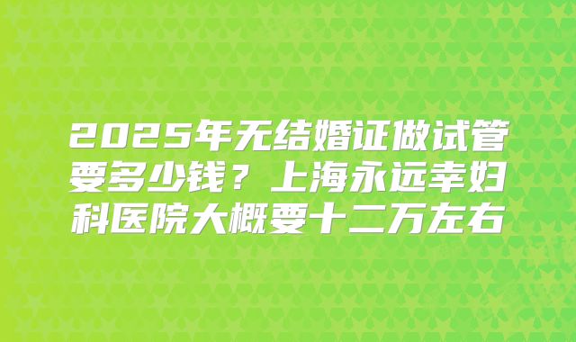 2025年无结婚证做试管要多少钱?上海永远幸妇科医院大概要十二万左右