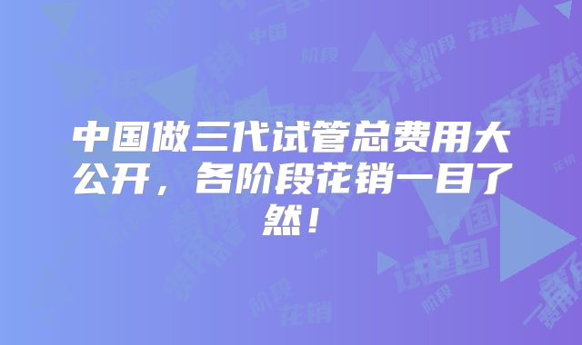 中国做三代试管总费用大公开，各阶段花销一目了然！