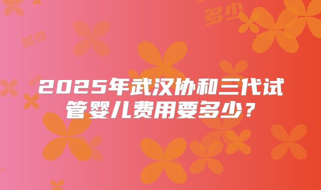 2025年武汉协和三代试管婴儿费用要多少?