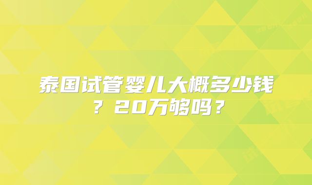泰国试管婴儿大概多少钱？20万够吗？