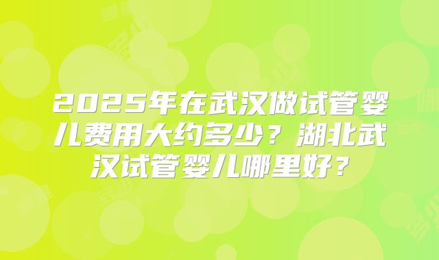 2025年在武汉做试管婴儿费用大约多少?湖北武汉试管婴儿哪里好?