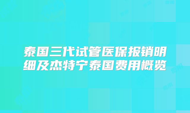 泰国三代试管医保报销明细及杰特宁泰国费用概览