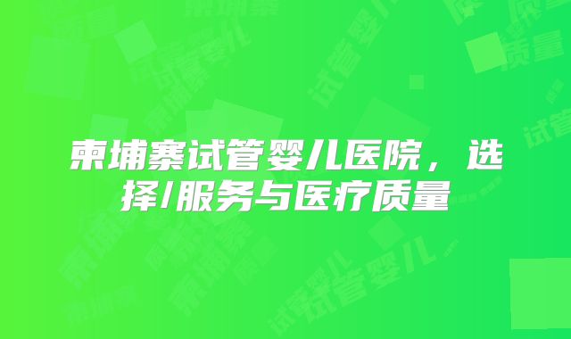 柬埔寨试管婴儿医院，选择/服务与医疗质量