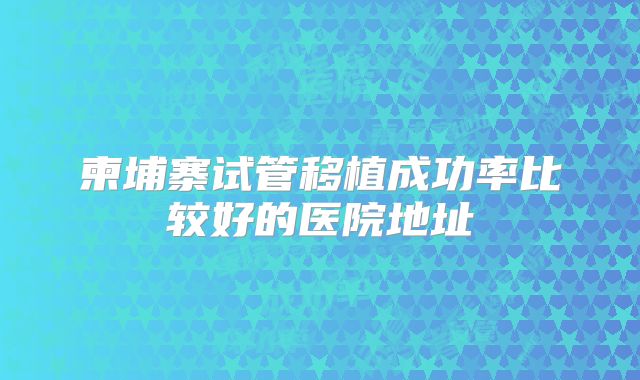 柬埔寨试管移植成功率比较好的医院地址