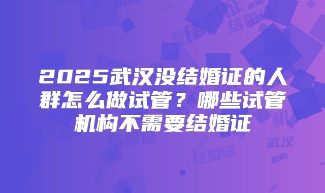 2025武汉没结婚证的人群怎么做试管？哪些试管机构不需要结婚证