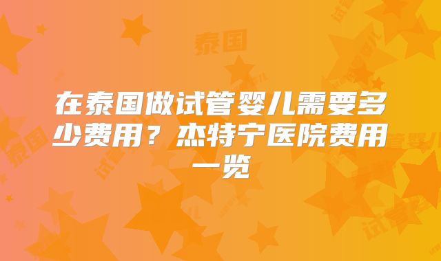 在泰国做试管婴儿需要多少费用？杰特宁医院费用一览