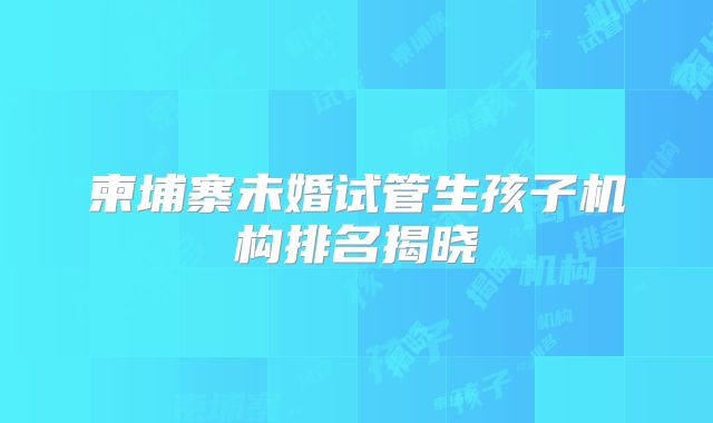 柬埔寨未婚试管生孩子机构排名揭晓