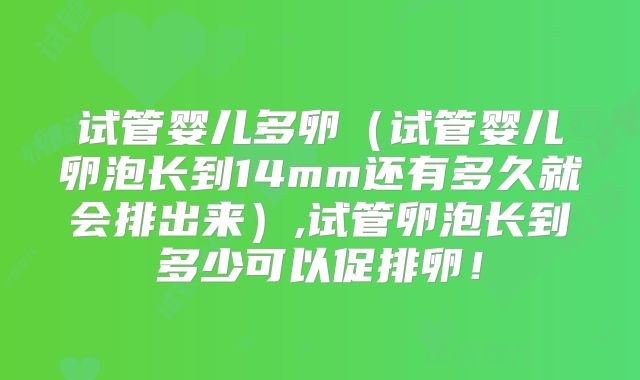 试管婴儿多卵（试管婴儿卵泡长到14mm还有多久就会排出来）,试管卵泡长到多少可以促排卵！