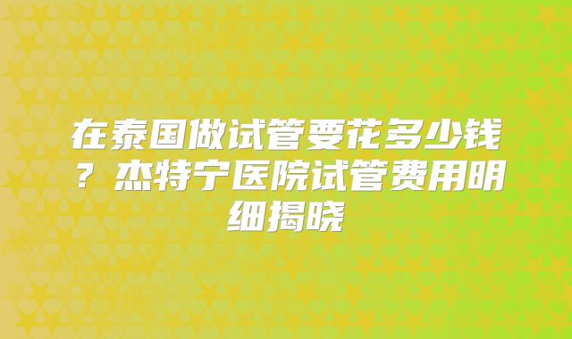 在泰国做试管要花多少钱？杰特宁医院试管费用明细揭晓