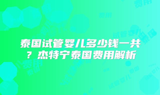 泰国试管婴儿多少钱一共？杰特宁泰国费用解析