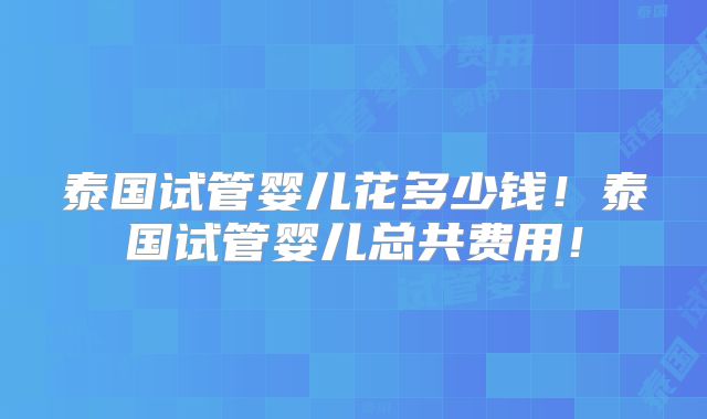 泰国试管婴儿花多少钱!泰国试管婴儿总共费用!