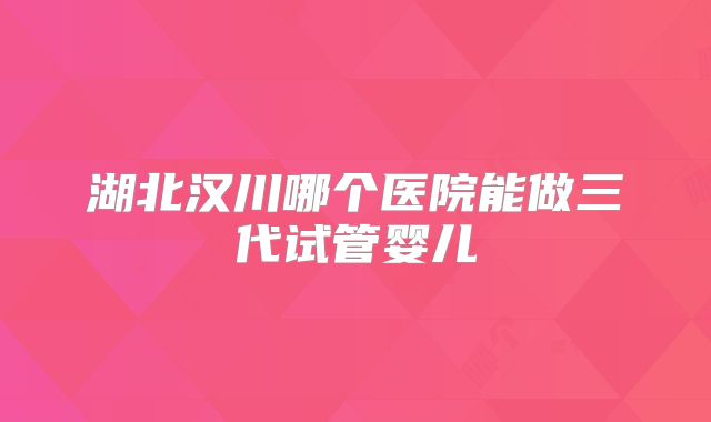 湖北汉川哪个医院能做三代试管婴儿