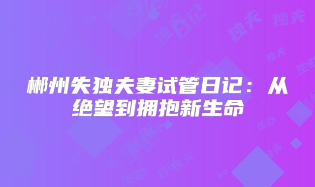 郴州失独夫妻试管日记：从绝望到拥抱新生命