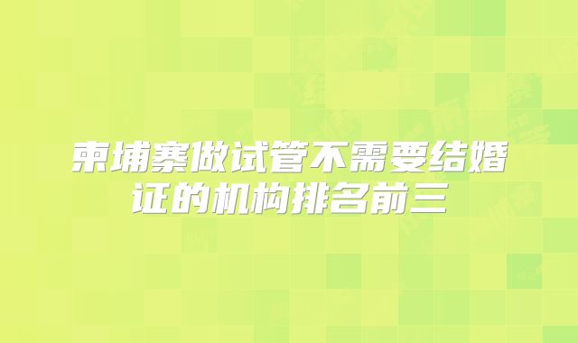 柬埔寨做试管不需要结婚证的机构排名前三