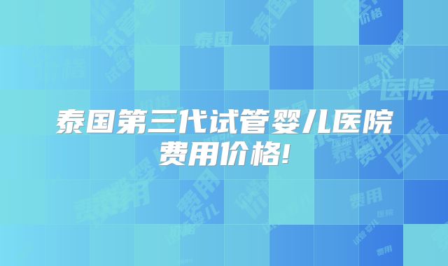 泰国第三代试管婴儿医院费用价格!