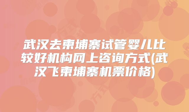 武汉去柬埔寨试管婴儿比较好机构网上咨询方式(武汉飞柬埔寨机票价格)