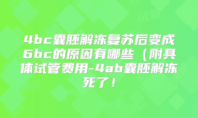 4bc囊胚解冻复苏后变成6bc的原因有哪些（附具体试管费用-4ab囊胚解冻死了！