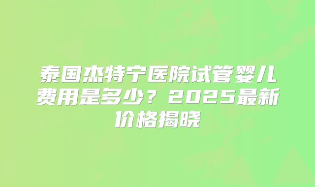 泰国杰特宁医院试管婴儿费用是多少？2025最新价格揭晓