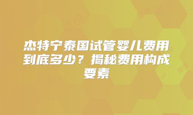 杰特宁泰国试管婴儿费用到底多少?揭秘费用构成要素