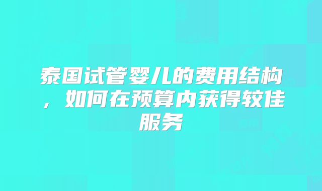 泰国试管婴儿的费用结构,如何在预算内获得较佳服务