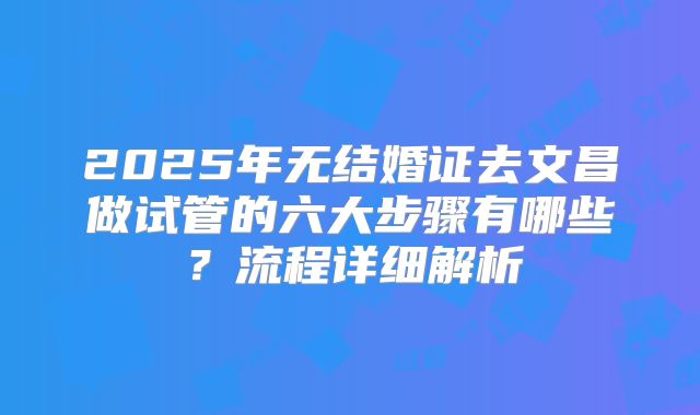 2025年无结婚证去文昌做试管的六大步骤有哪些?流程详细解析