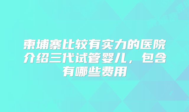 柬埔寨比较有实力的医院介绍三代试管婴儿，包含有哪些费用