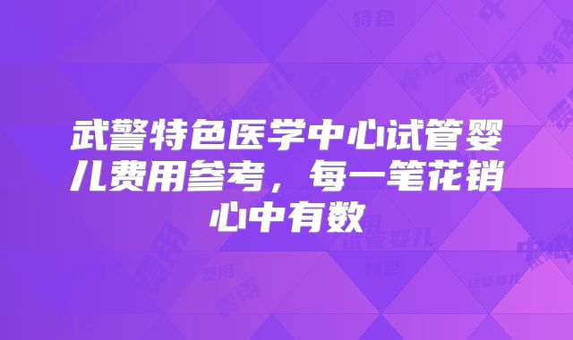 武警特色医学中心试管婴儿费用参考，每一笔花销心中有数