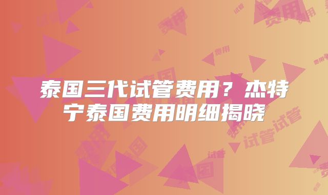 泰国三代试管费用?杰特宁泰国费用明细揭晓