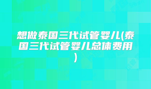 想做泰国三代试管婴儿(泰国三代试管婴儿总体费用)