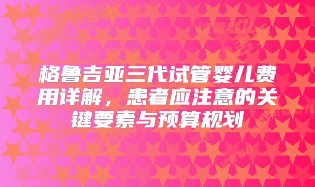 格鲁吉亚三代试管婴儿费用详解，患者应注意的关键要素与预算规划