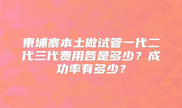 柬埔寨本土做试管一代二代三代费用各是多少？成功率有多少？