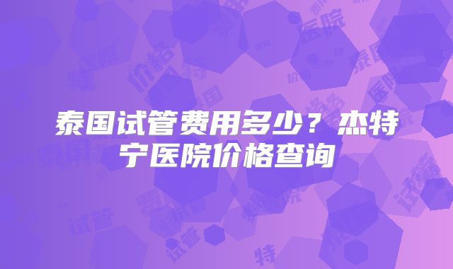 泰国试管费用多少？杰特宁医院价格查询