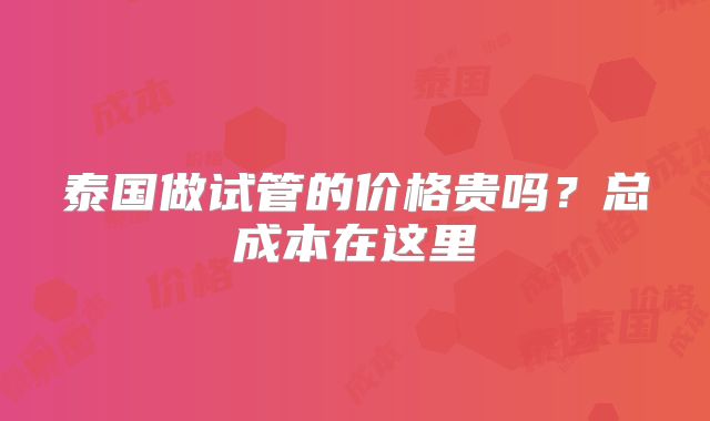 泰国做试管的价格贵吗？总成本在这里