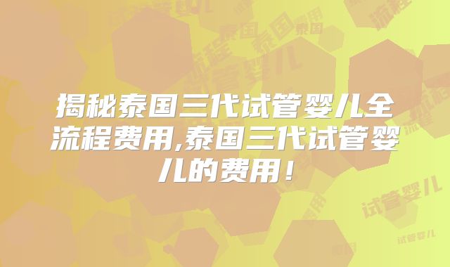 揭秘泰国三代试管婴儿全流程费用,泰国三代试管婴儿的费用!
