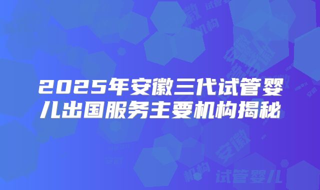 2025年安徽三代试管婴儿出国服务主要机构揭秘