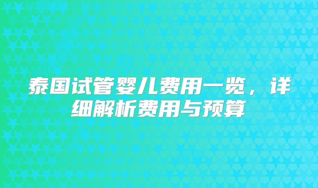 泰国试管婴儿费用一览,详细解析费用与预算