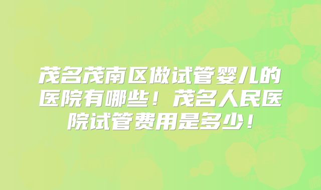 茂名茂南区做试管婴儿的医院有哪些！茂名人民医院试管费用是多少！