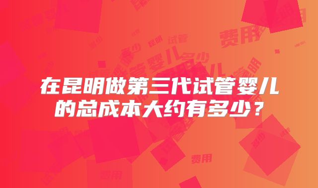 在昆明做第三代试管婴儿的总成本大约有多少？
